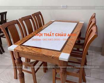 Bàn ăn 6 ghế sồi Nga BA074